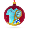 Tennis Glass Ball Christmas Ornament 4 Inches in Red color Round