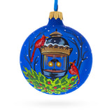 Red Cardinals by Lantern Glass Ball Christmas Ornament 3.25 Inches in Blue color Round