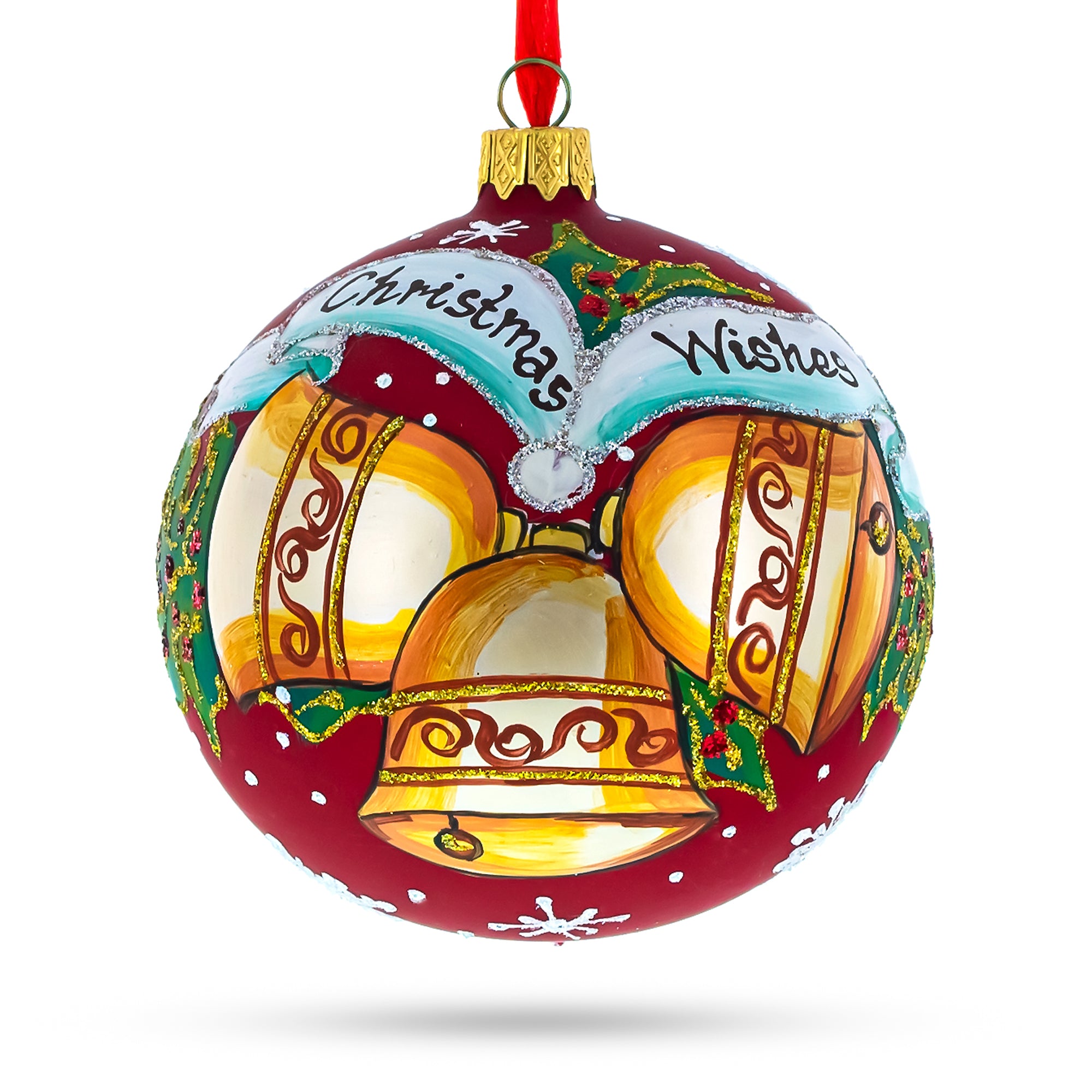Three Bells Glass Ball Christmas Ornament 4 Inches in Multi color Round
