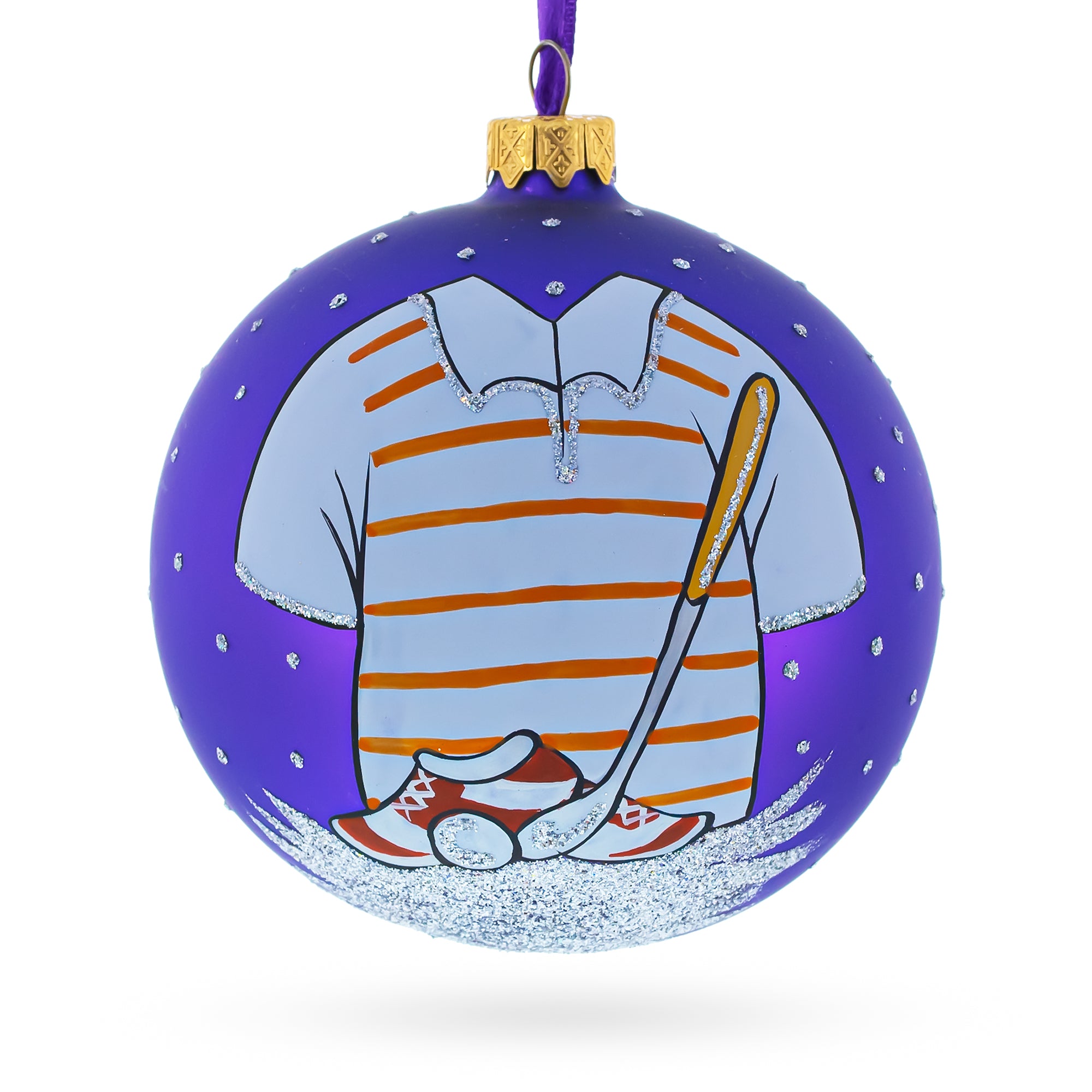 Golf Glass Ball Christmas Ornament 4 Inches in Purple color Round