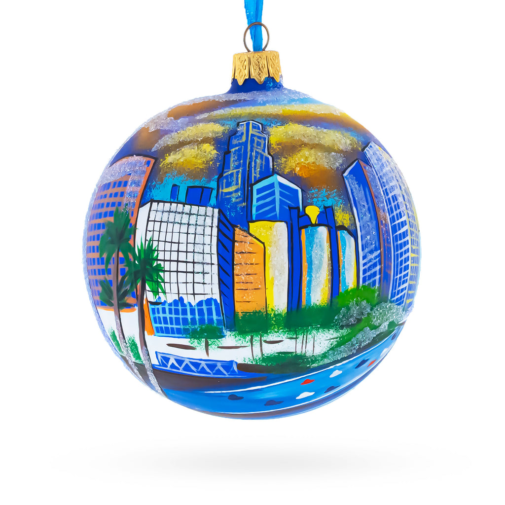 I Love Los Angeles, California Glass Ball Christmas Ornament 4 Inches in Multi color Round