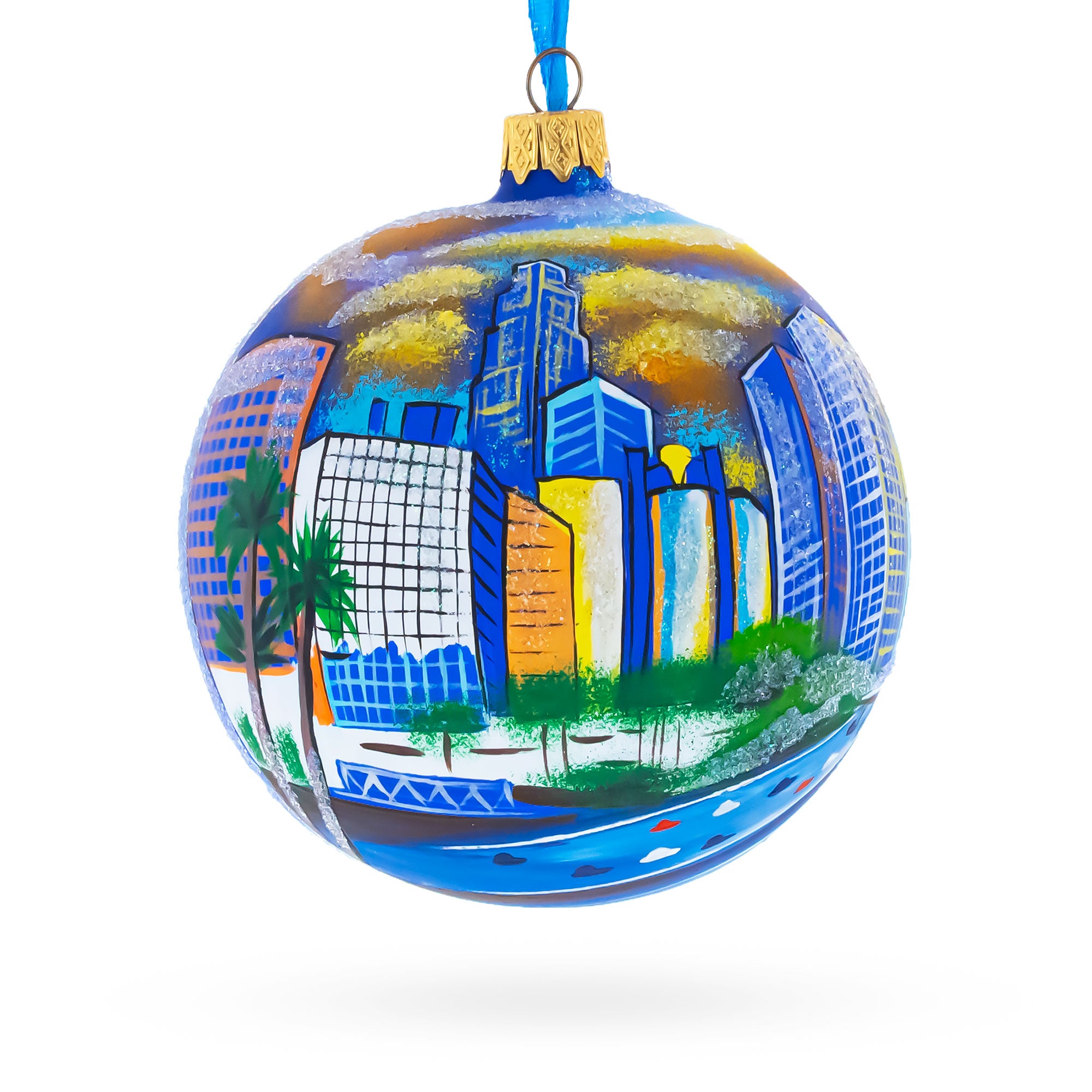 I Love Los Angeles, California Glass Ball Christmas Ornament 4 Inches in Multi color Round