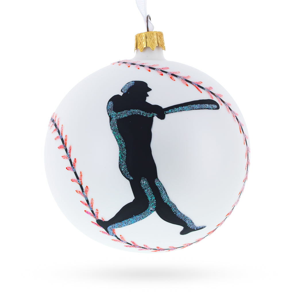 I Love Baseball Glass Ball Christmas Ornament 4 Inches in White color Round