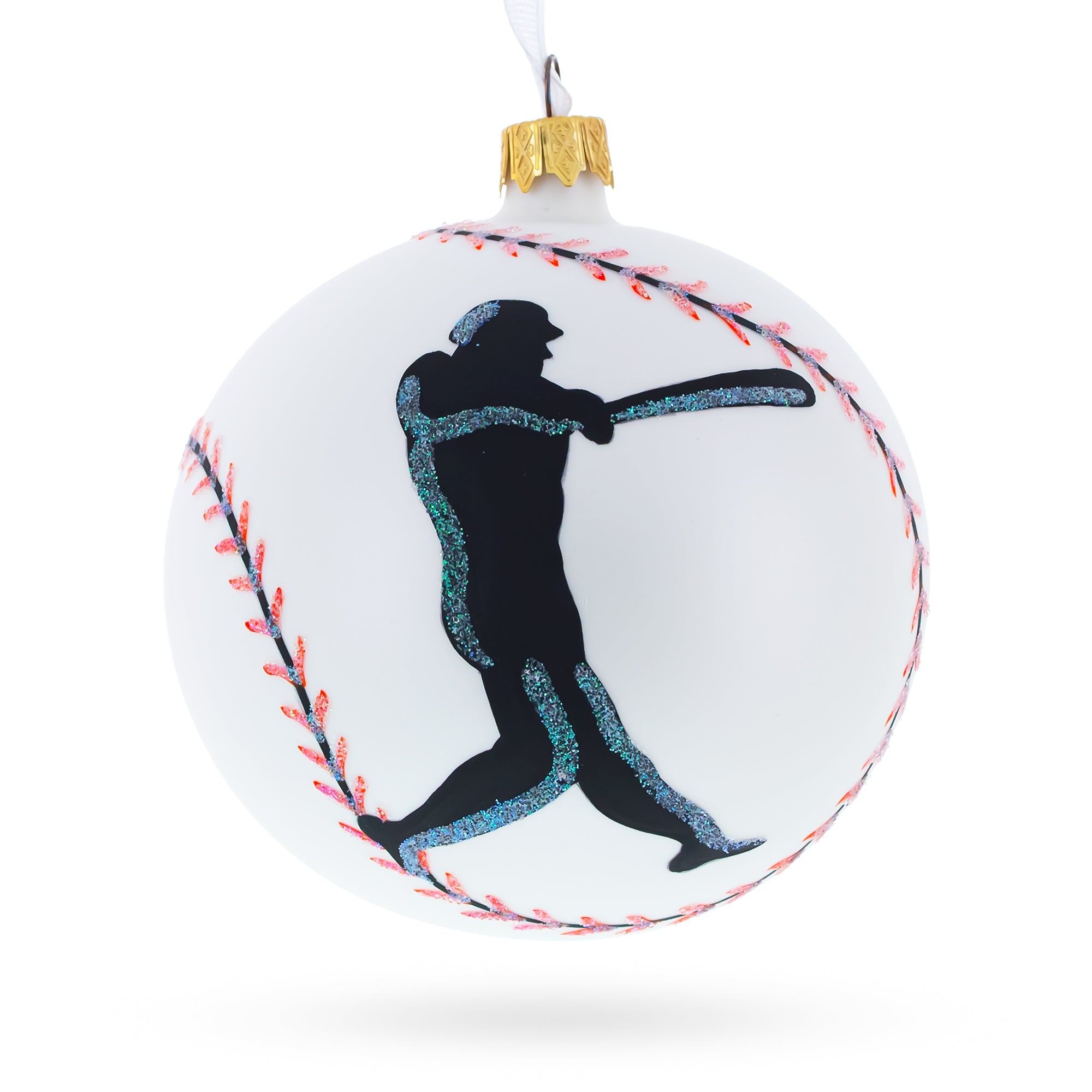 I Love Baseball Glass Ball Christmas Ornament 4 Inches in White color Round