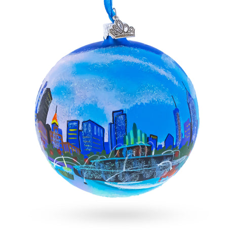 Buckingham Fountain, Chicago, Illinois, USA Glass Ball Christmas Ornament 4 Inches in Multi color Round