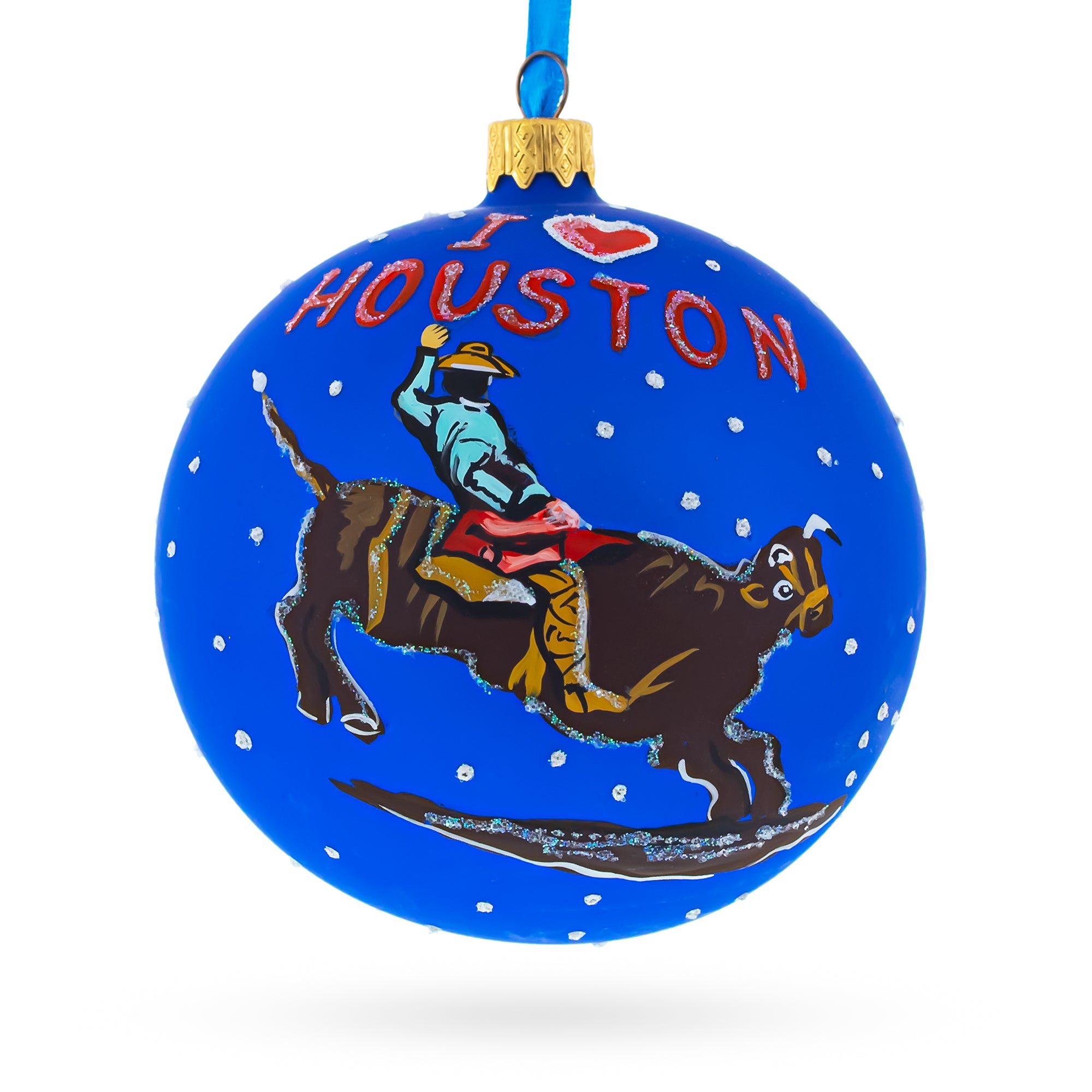 I Love Houston, Texas Glass Ball Christmas Ornament 4 Inches in Multi color Round