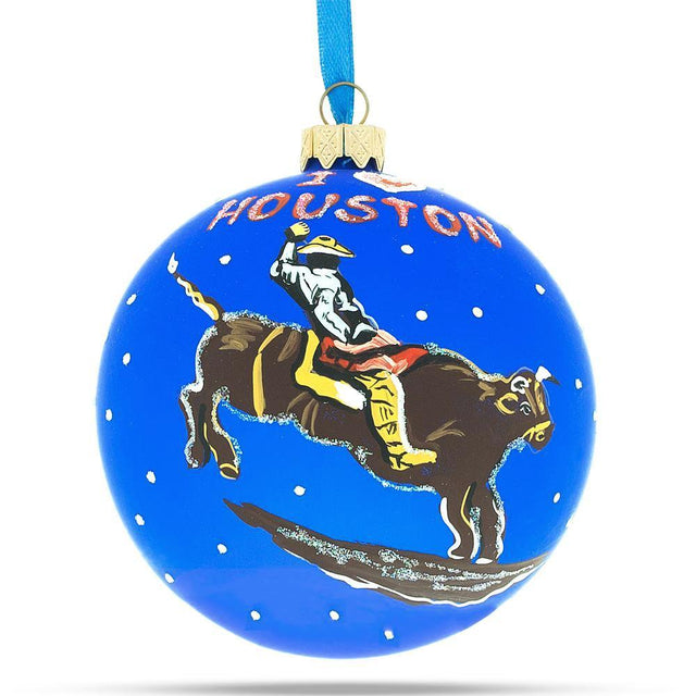 I Love Houston, Texas, USA Glass Ball Christmas Ornament 4 Inches in Multi color, Round shape