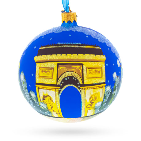 Triumphal Arch, Paris, France Glass Ball Christmas Ornament 4 Inches in Multi color Round