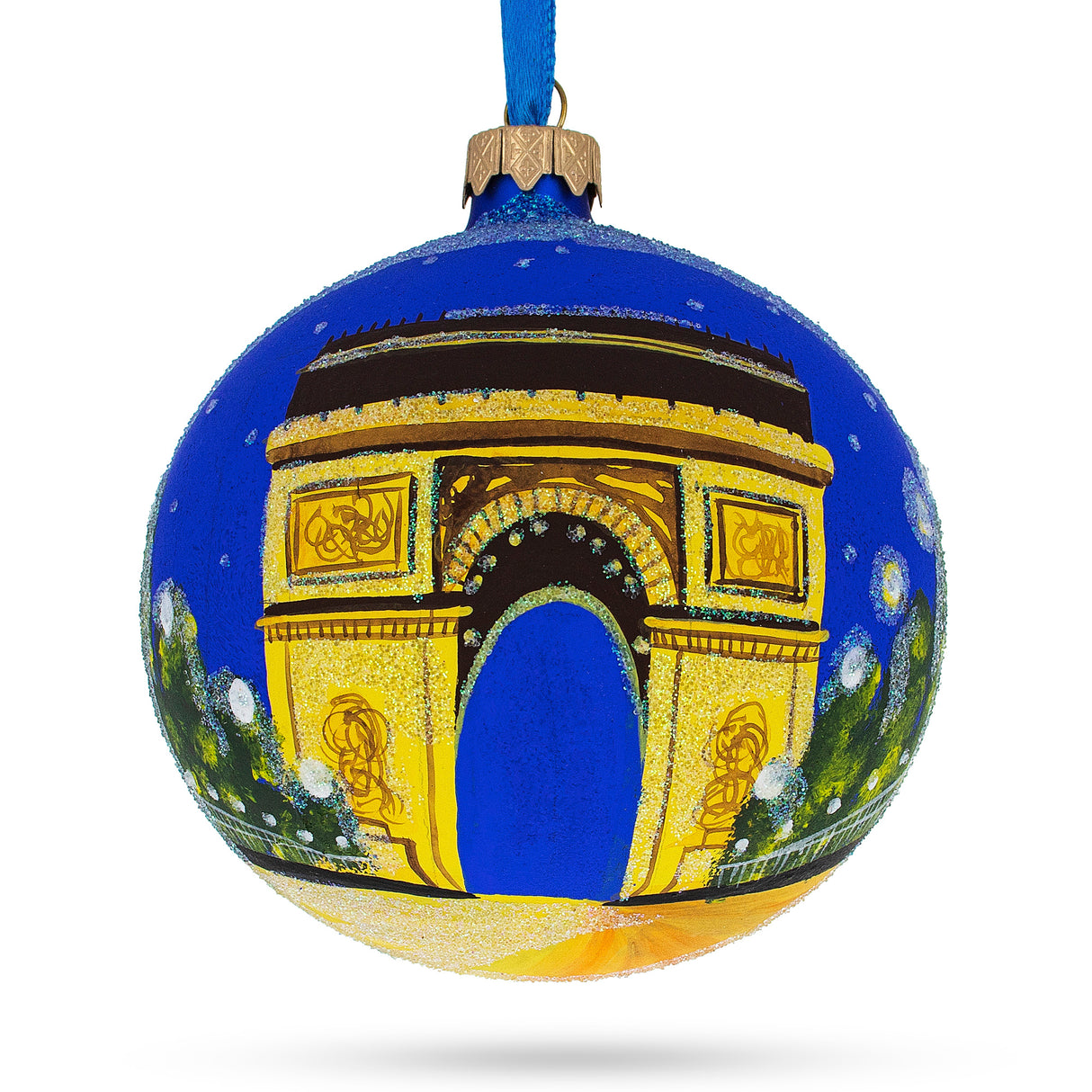 Triumphal Arch, Paris, France Glass Ball Christmas Ornament 4 Inches in Multi color, Round shape