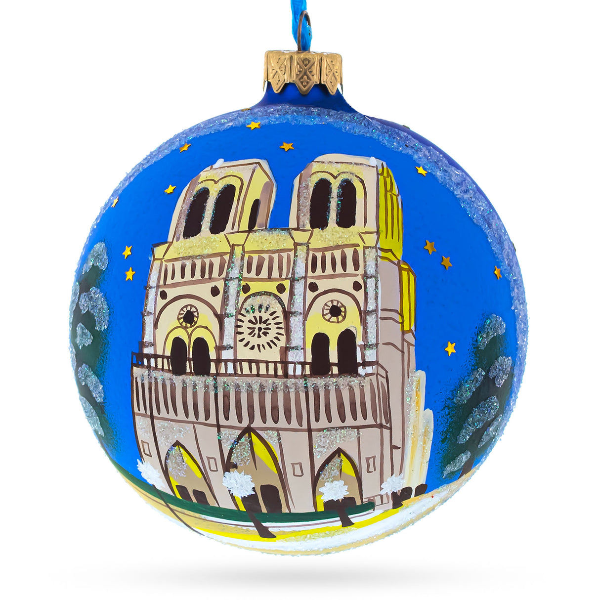 Notre-Dame De Paris, France Glass Ball Christmas Ornament 4 Inches in Multi color, Round shape