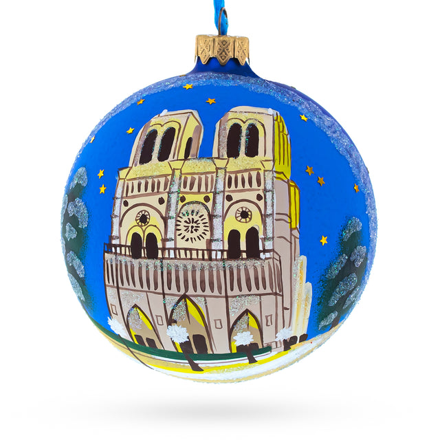 Glass Notre-Dame De Paris, France Glass Ball Christmas Ornament 4 Inches in Multi color Round