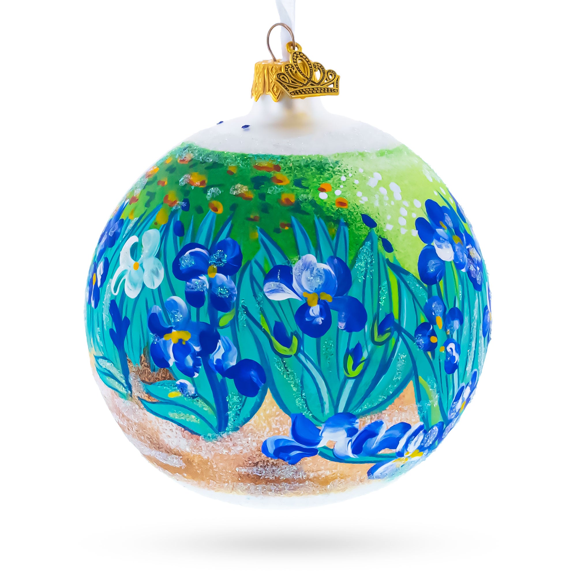 1889 'Irises' by Vincent Van Gogh Glass Ball Christmas Ornament 4 Inches in Multi color Round