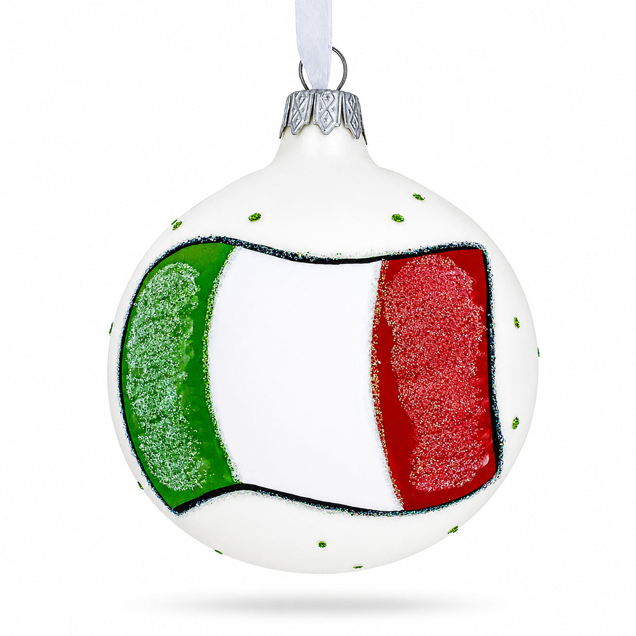 Flag of Italy Glass Ball Christmas Ornament 3.25 Inches in Multi color Round