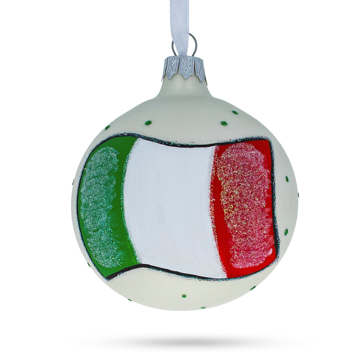 Glass Flag of Italy Blown Glass Ball Christmas Ornament 3.25 Inches in Multi color Round