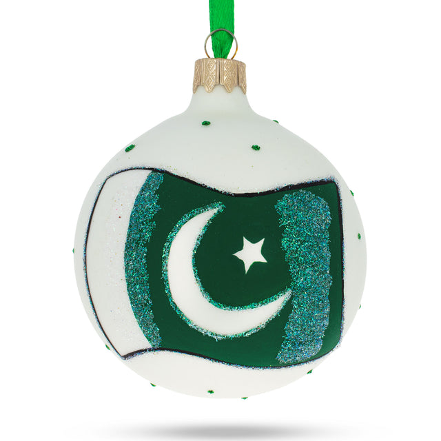 Flag of Pakistan Blown Glass Ball Christmas Ornament 3.25 Inches in Multi color, Round shape