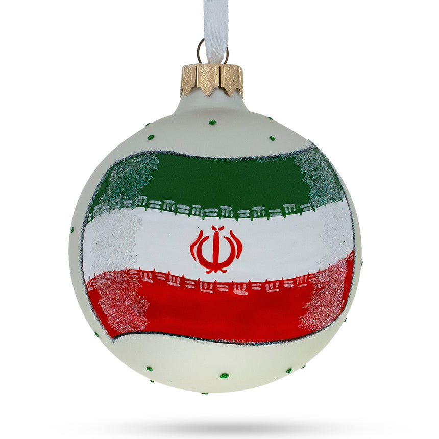 Flag of Iran Glass Ball Christmas Ornament 3.25 Inches (Made in Ukraine) in Multi color Round