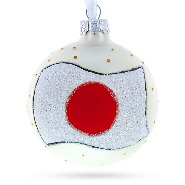 Land of the Rising Sun: Japanese Flag Blown Glass Ball Christmas Ornament 3.25 Inches in Multi color, Round shape