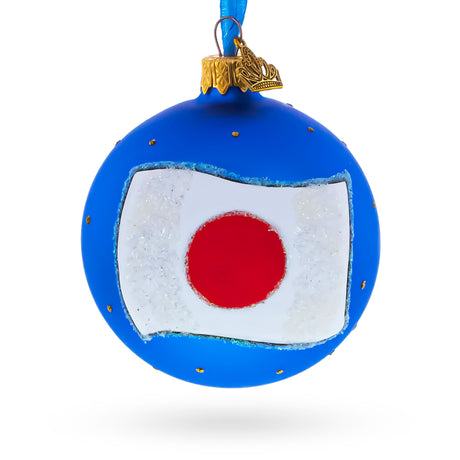 Flag of Japan Glass Ball Christmas Ornament 3.25 Inches in Multi color Round