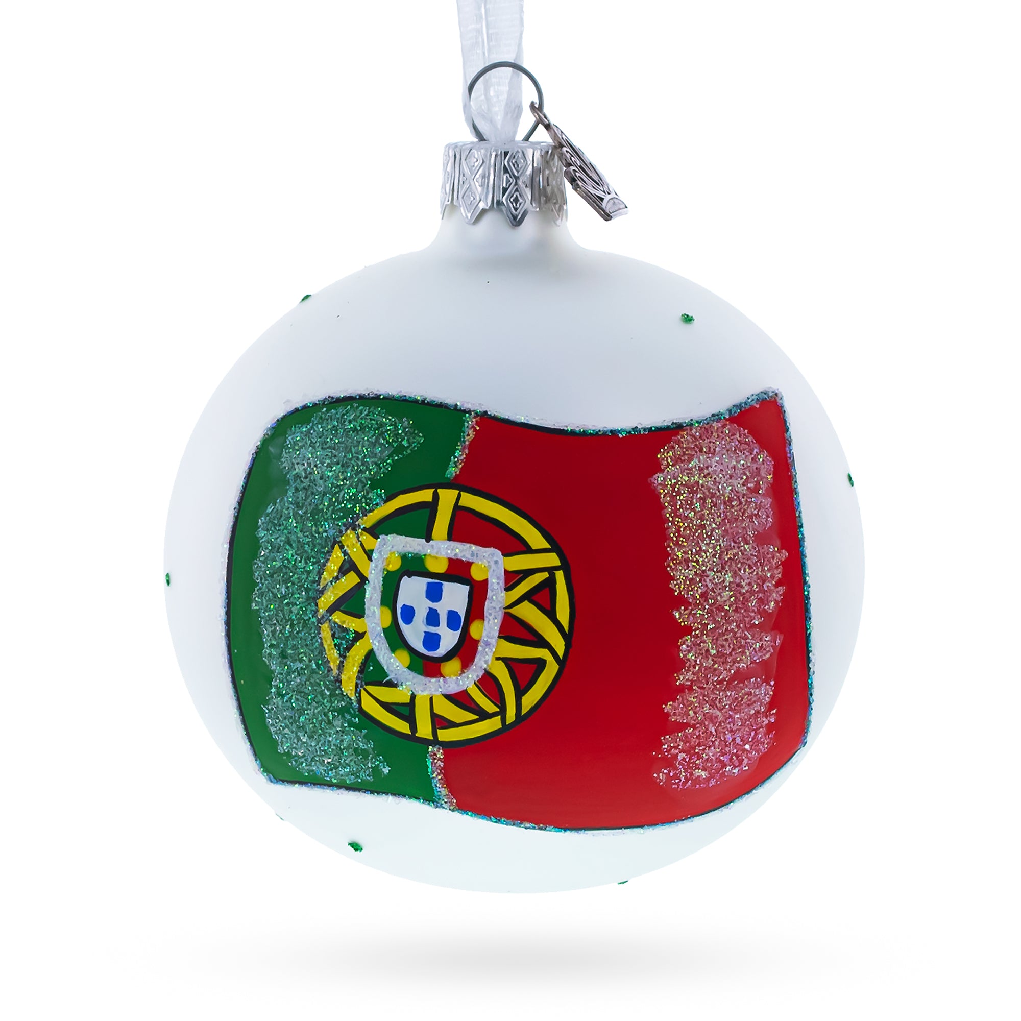 Flag of Portugal Glass Ball Christmas Ornament 3.25 Inches in Multi color Round