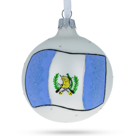 Flag of Guatemala Blown Glass Ball Christmas Ornament 3.25 Inches in White color, Round shape