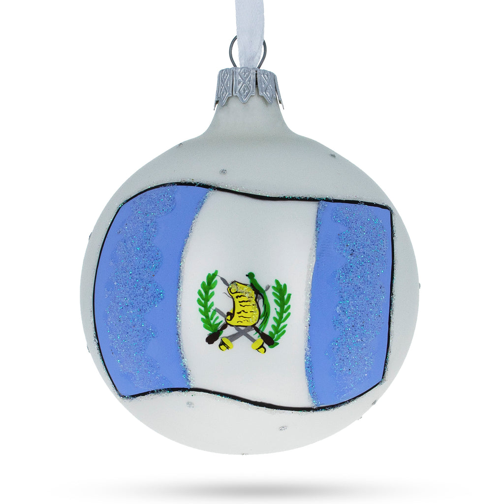 Flag of Guatemala Glass Ball Christmas Ornament 3.25 Inches in Multi color Round