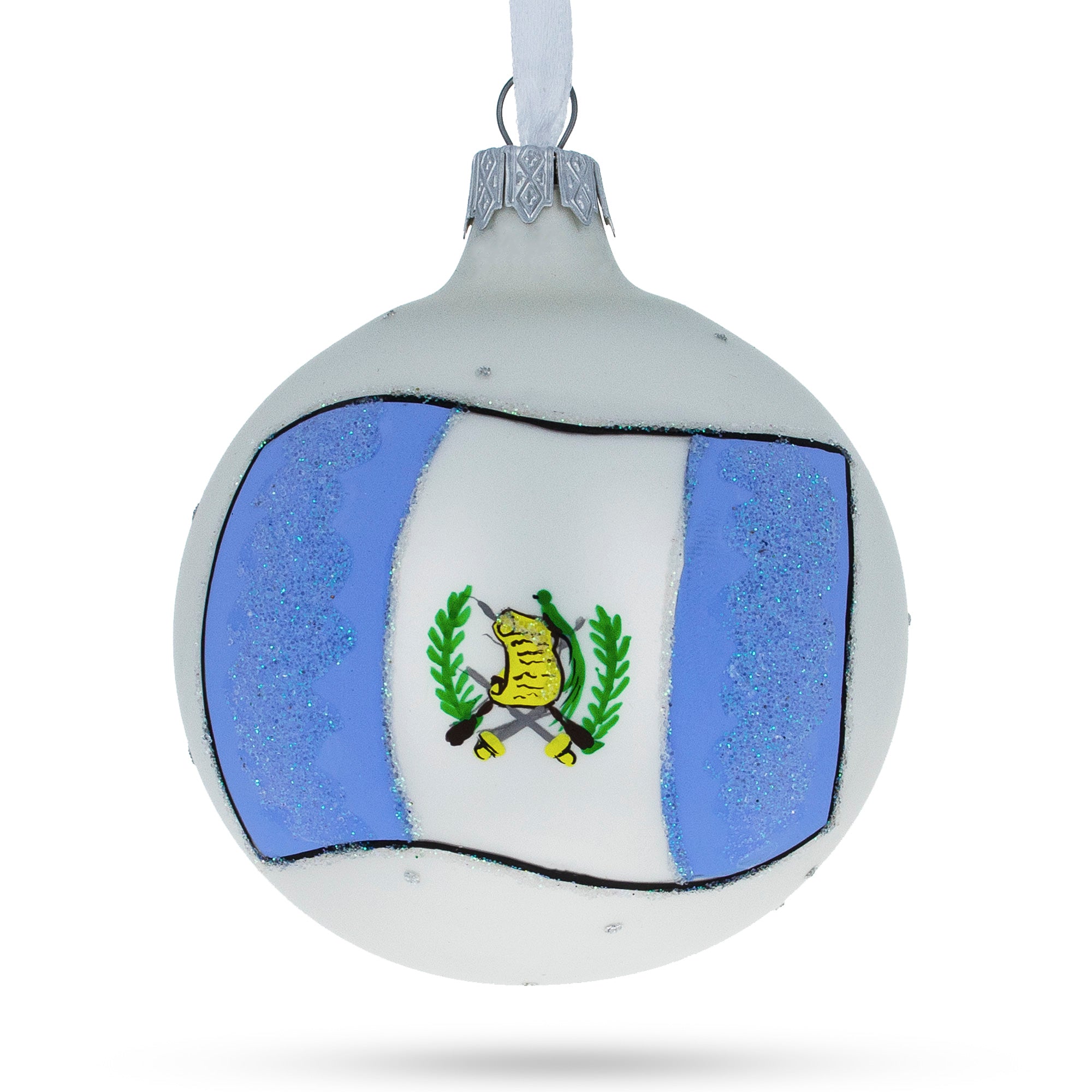 Flag of Guatemala Glass Ball Christmas Ornament 3.25 Inches in Multi color Round