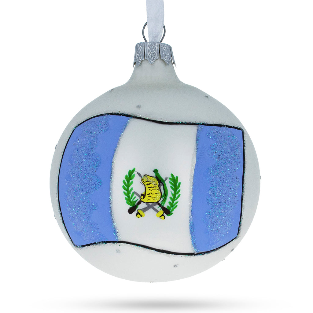 Charming Guatemalan Flag Blown Glass Ball Christmas Ornament 3.25 Inches by BestPysanky