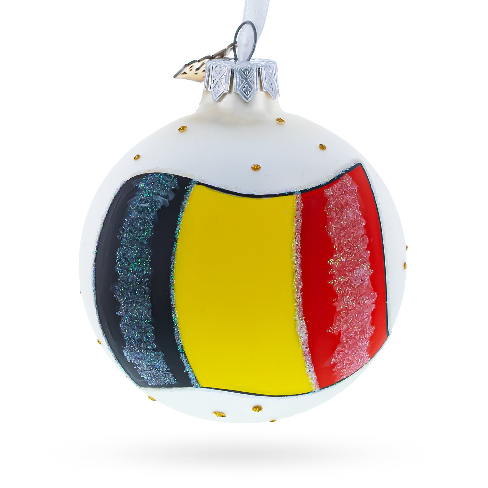 Flag of Belgium Glass Ball Christmas Ornament 3.25 Inches in Multi color Round