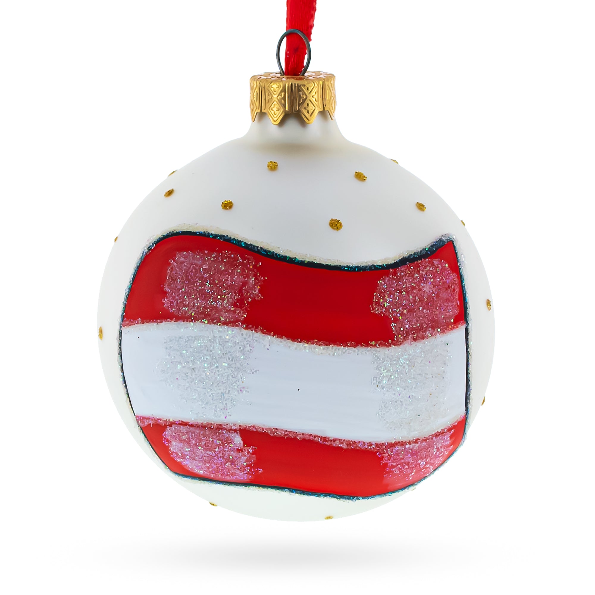 Flag of Austria Glass Ball Christmas Ornament 3.25 Inches in Multi color Round