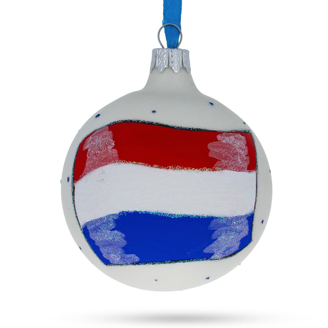 Flag of Netherlands Blown Glass Ball Christmas Ornament 3.25 Inches in Multi color, Round shape