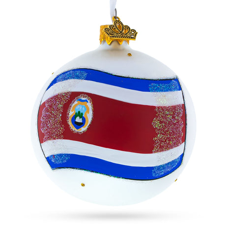 Costa Rican National Flag Blown Glass Ball Christmas Ornament 3.25 Inches in Multi color, Round shape
