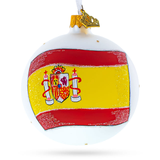 Spanish National Flag Blown Glass Ball Christmas Ornament 3.25 Inches in Multi color, Round shape