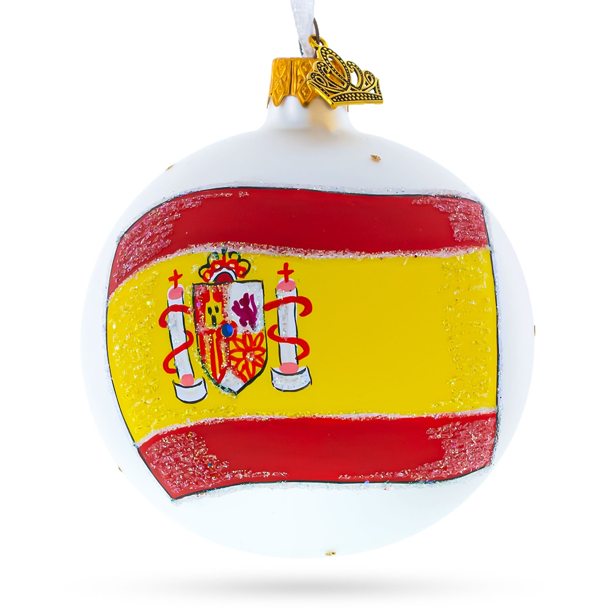 Flag of Spain Glass Ball Christmas Ornament 3.25 Inches in Multi color Round