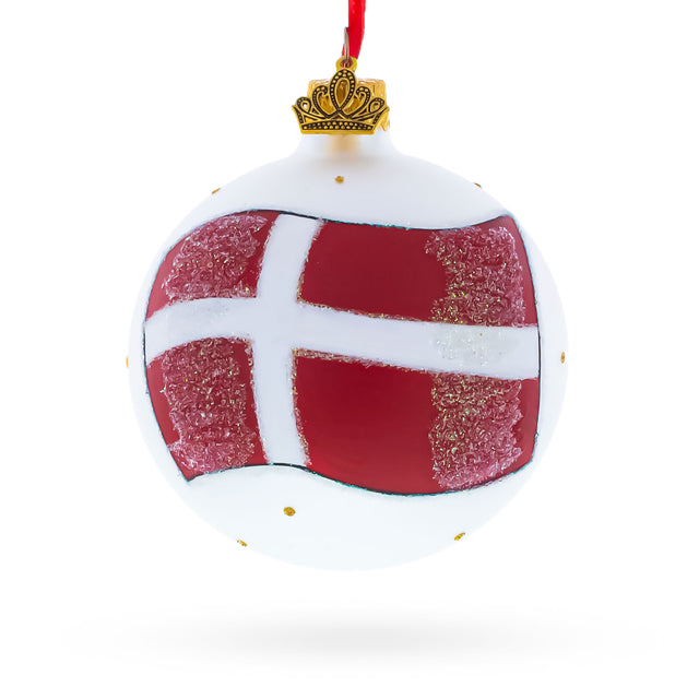 Flag of Denmark Glass Ball Christmas Ornament 3.25 Inches in Red color Round