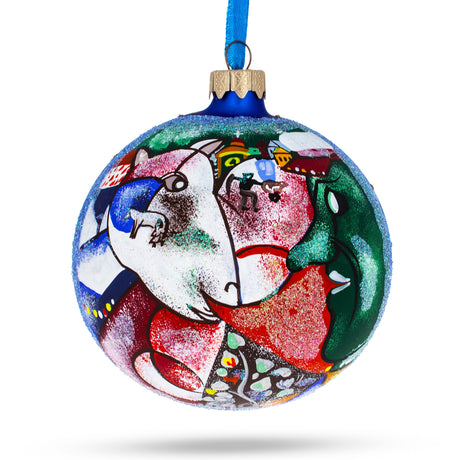 Marc Chagall's 1911 'I And The Village' Masterpiece Glass Ball Christmas Ornament 4 Inches in Multi color Round