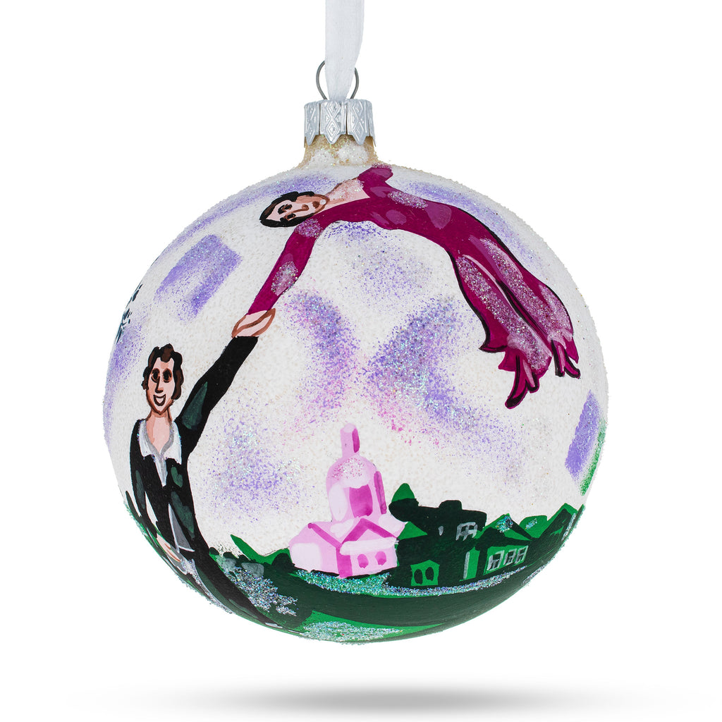 Glass Marc Chagall's 1917 'The Promenade' Masterpiece Blown Glass Ball Christmas Ornament 4 Inches in Multi color Round