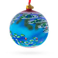 Claude Monet's 1907 'Water Lilies' Masterpiece Glass Ball Christmas Ornament 4 Inches in Blue color Round