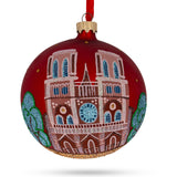 Notre-Dame De Paris, France Glass Ball Christmas Ornament 4 Inches in Red color, Round shape