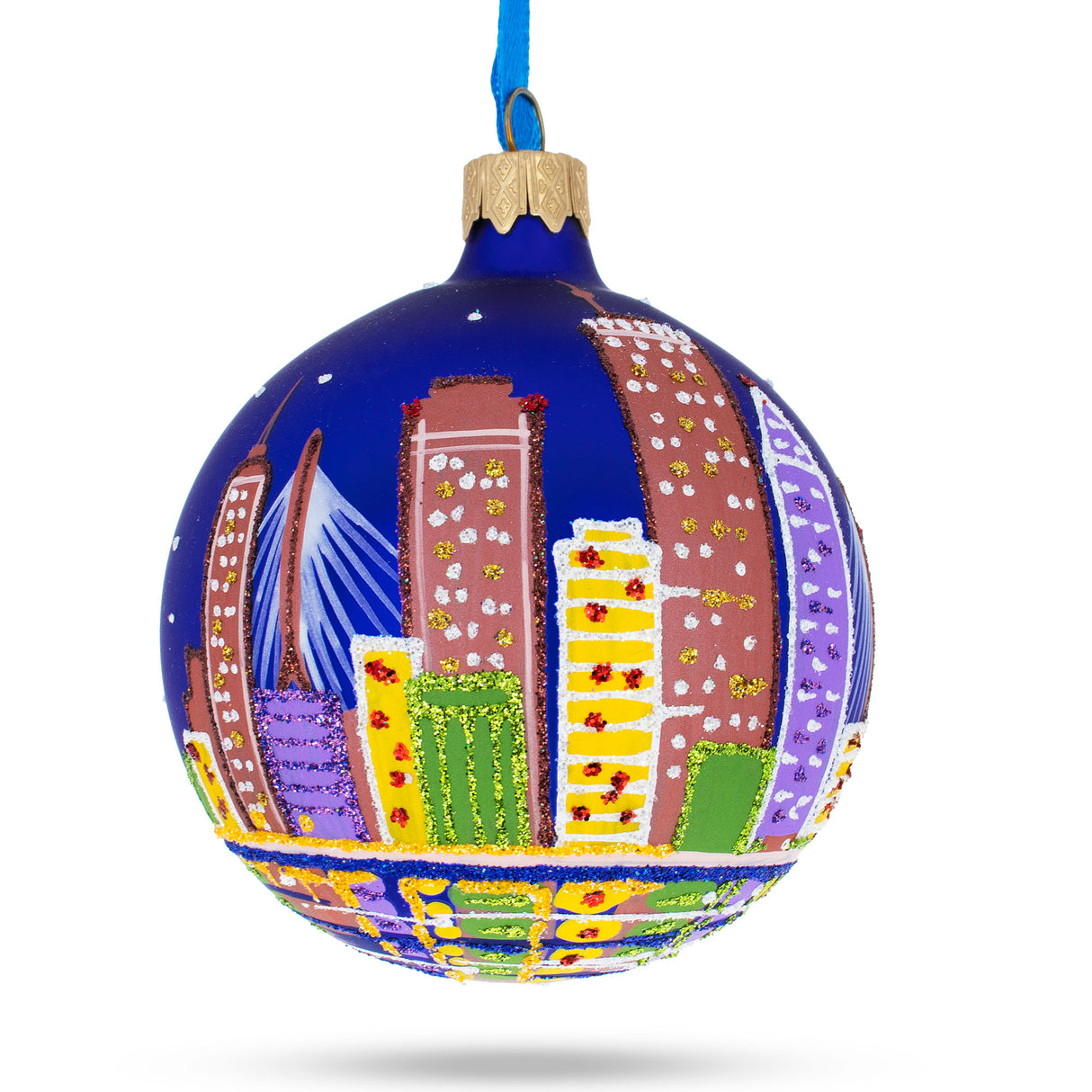 Boston, Massachusetts, USA Glass Ball Christmas Ornament 3.25 Inches in Multi color, Round shape
