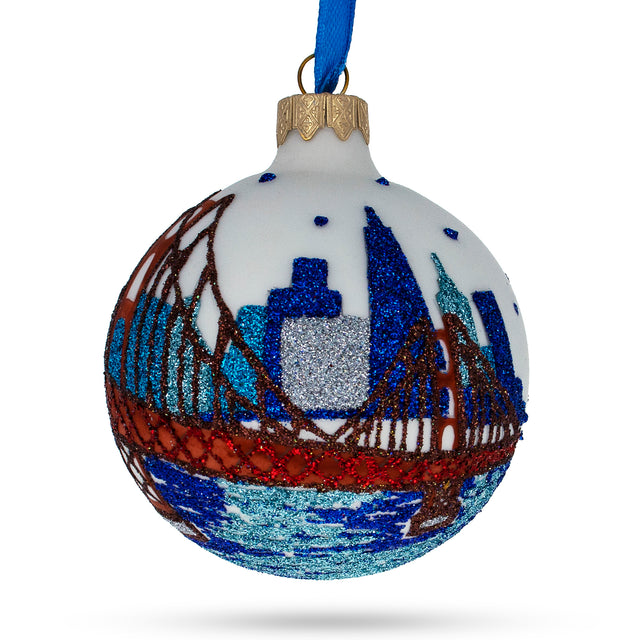 San Francisco, California, USA Glass Christmas Ornament 3.25 Inches in Multi color, Round shape