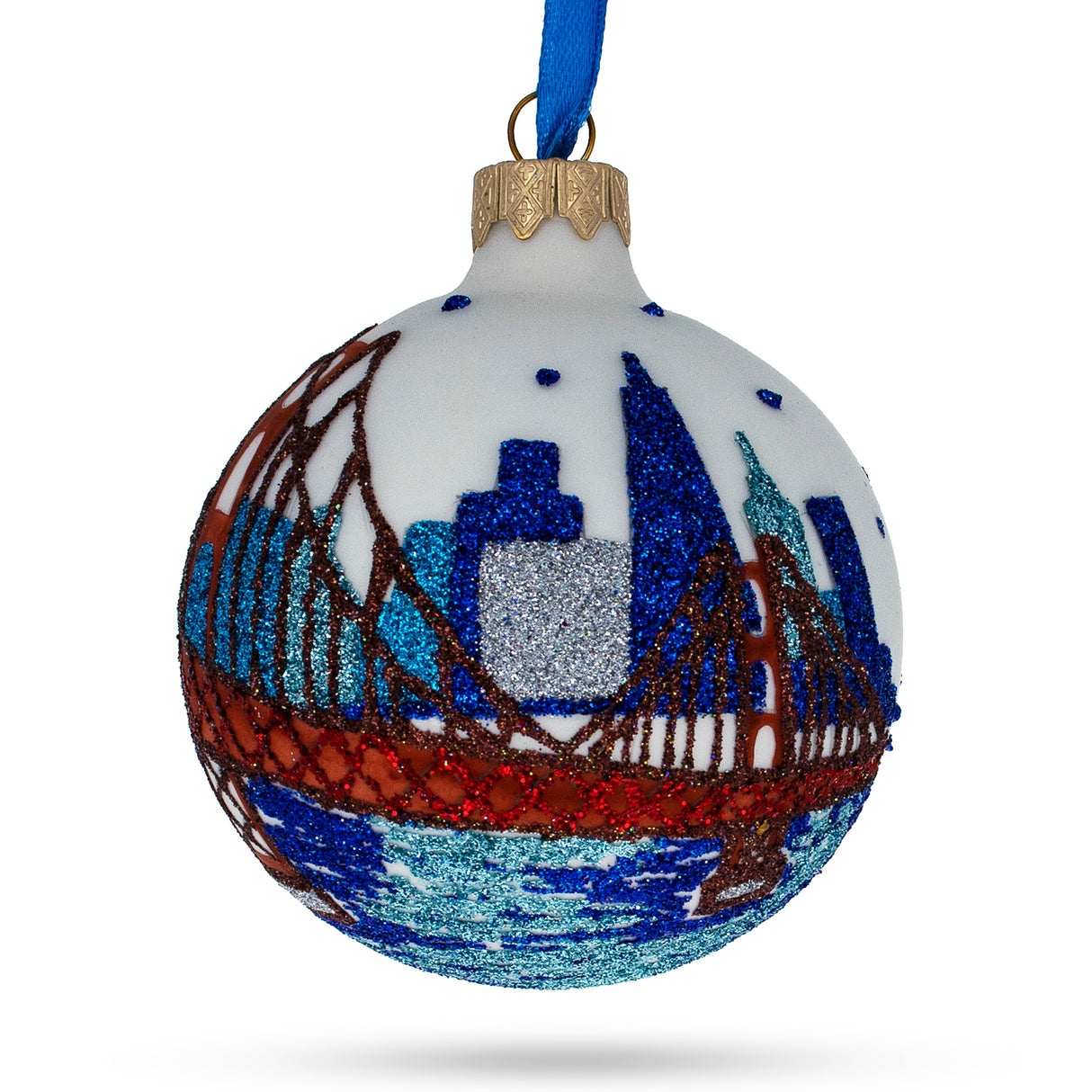 Glass San Francisco, California, USA Glass Christmas Ornament 3.25 Inches in Multi color Round