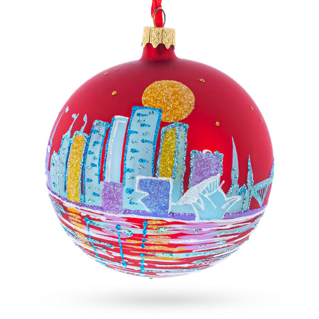 Milwaukee, Wisconsin, USA Glass Ball Christmas Ornament 4 Inches in Multi color Round