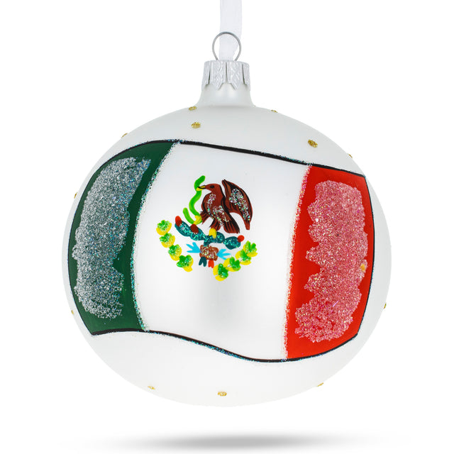 Flag of Mexico Glass Ball Christmas Ornament 4 Inches in Multi color Round