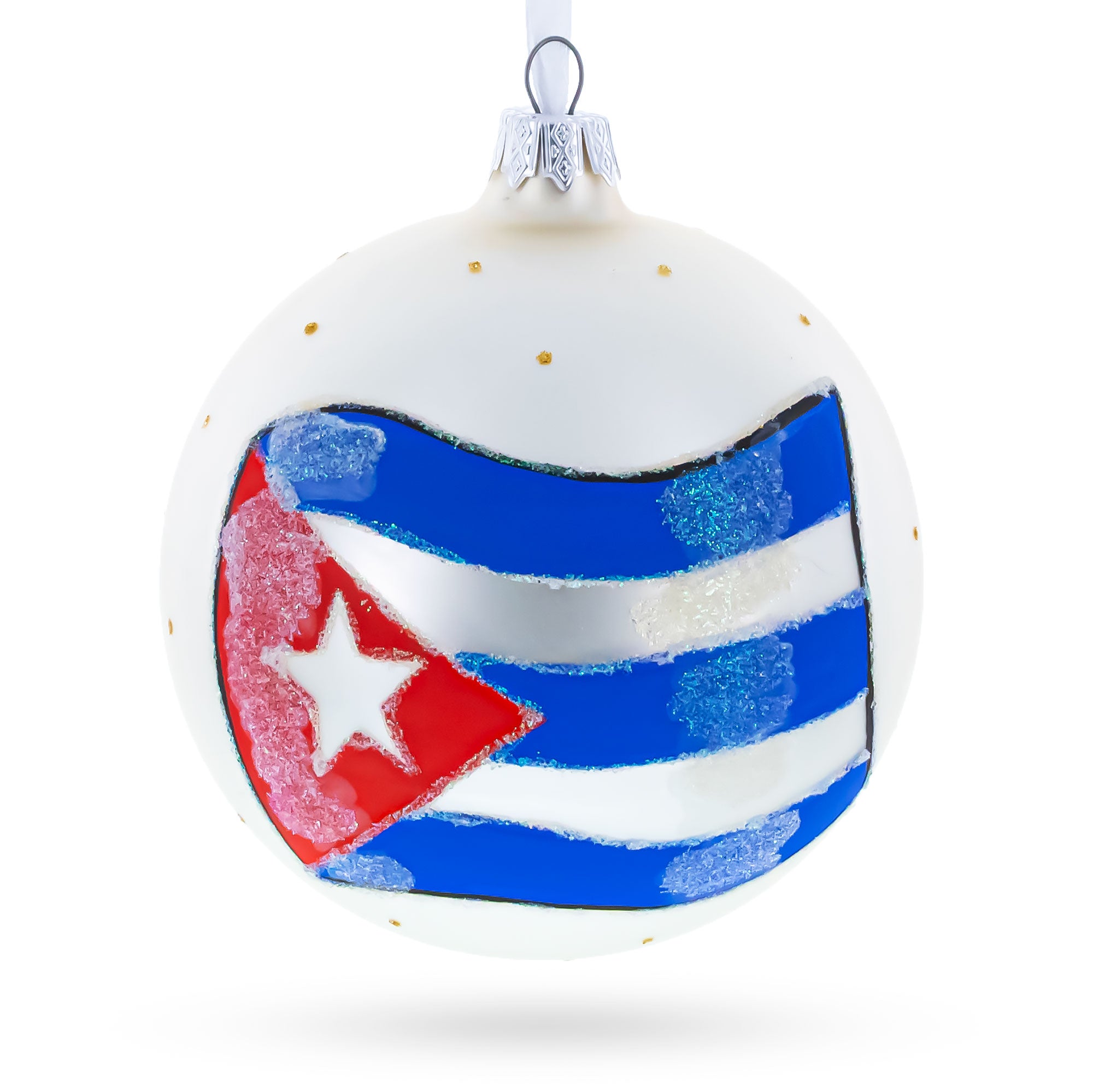 Flag of Cuba Glass Ball Christmas Ornament 4 Inches (Made in Ukraine) in Multi color Round
