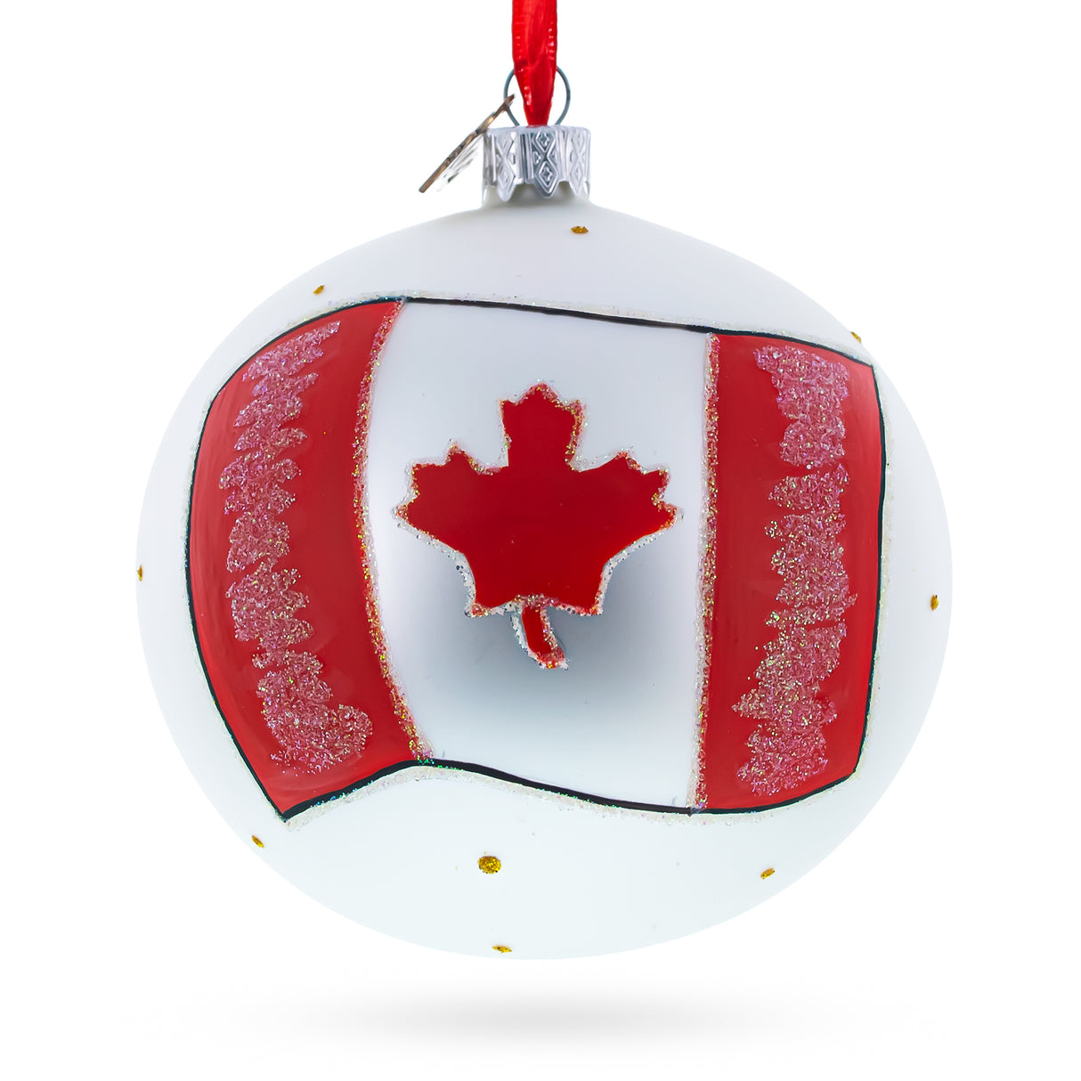 Glass Flag of Canada Blown Glass Ball Christmas Ornament 4 Inches in Multi color Round