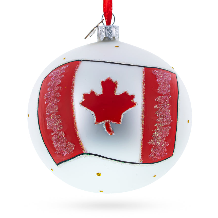 Flag of Canada Glass Ball Christmas Ornament 4 Inches in  color Round