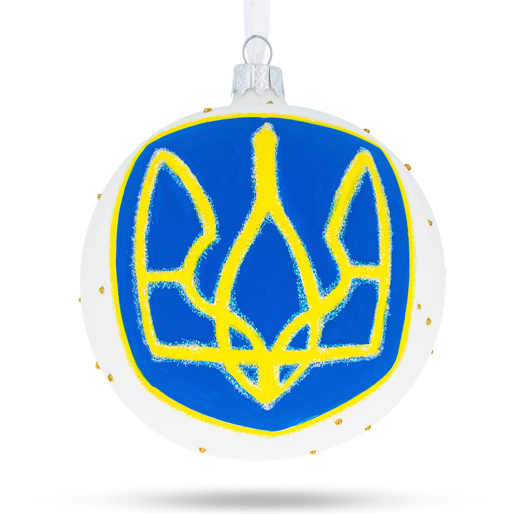 Ukraine Coat of Arms Glass Ball Christmas Ornament 4 Inches in Multi color Round
