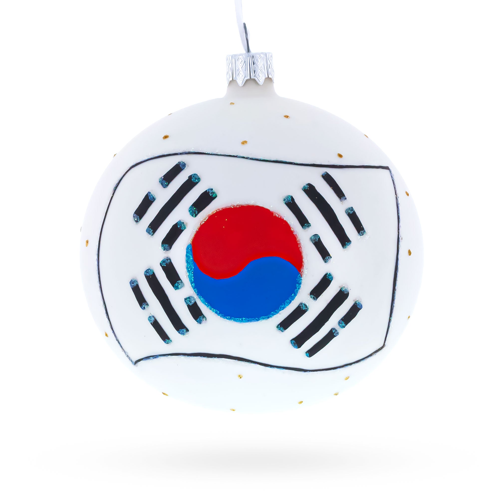 Flag of South Korea Glass Ball Christmas Ornament 4 Inches in Multi color Round