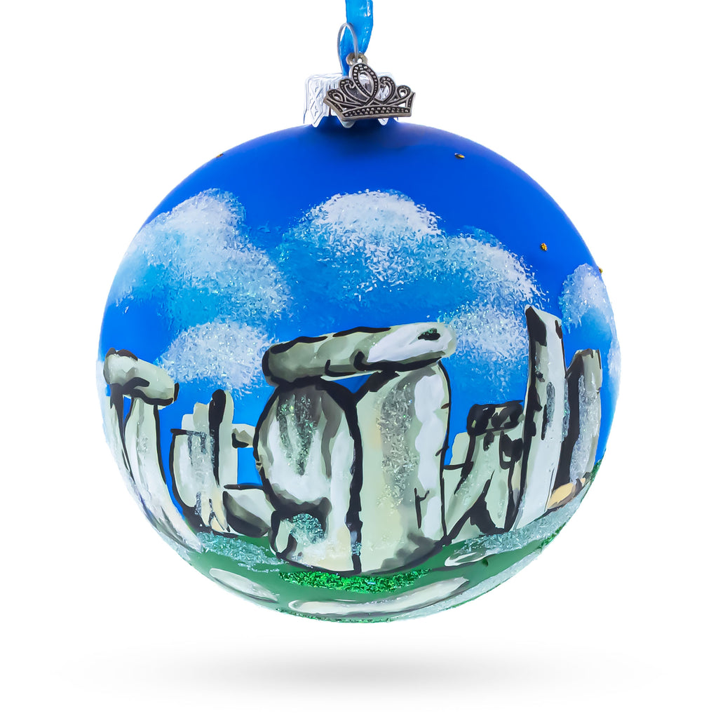 Stonehenge, United Kingdom Glass Ball Christmas Ornament 4 Inches in Multi color Round