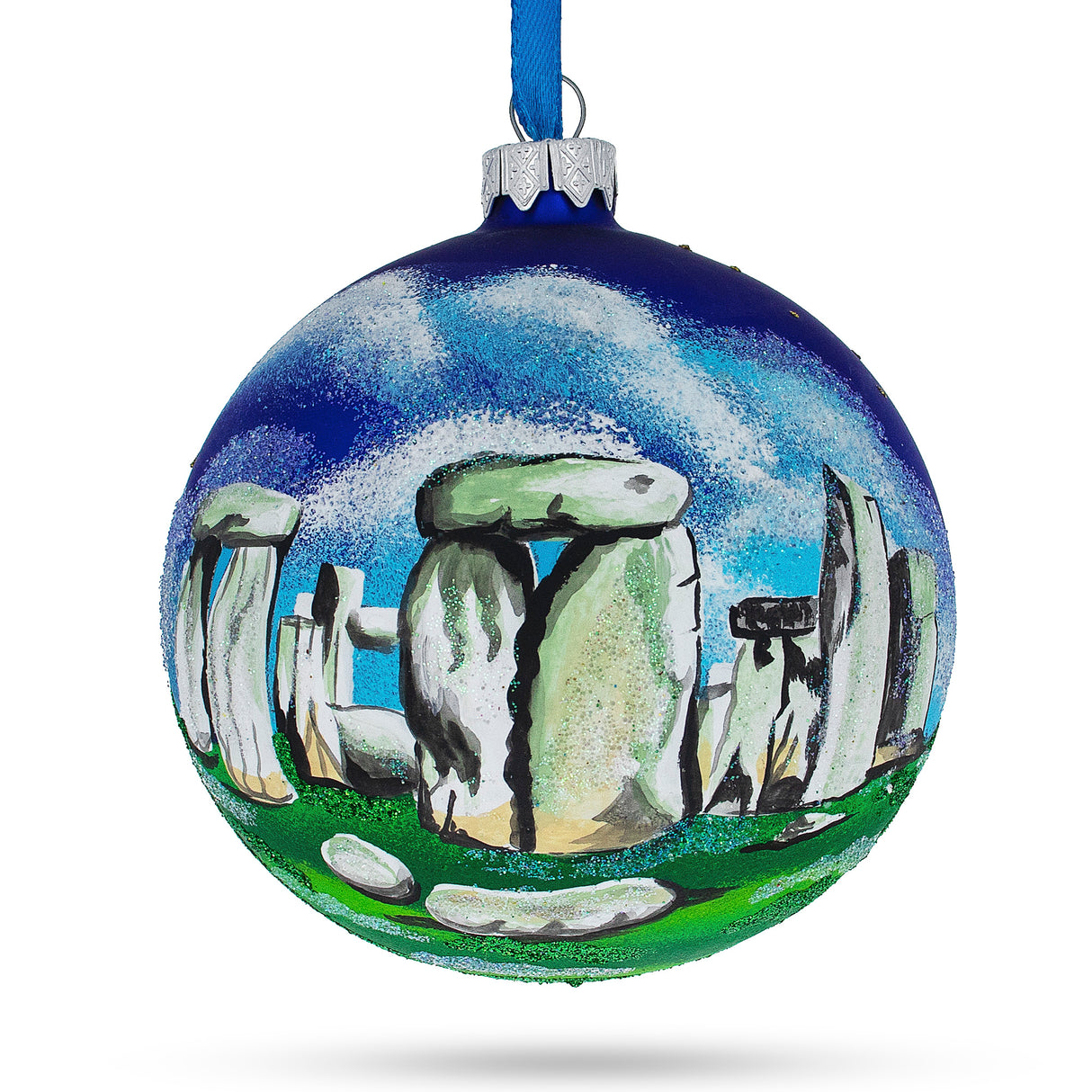 Stonehenge, England, Great Britain Glass Ball Christmas Ornament 4 Inches in Multi color, Round shape